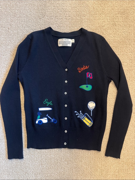 Tory Sport Sweaters - Tory BurchSport Women's Navy Golf Embroidered Cashmere blend Cardigan, Medium
